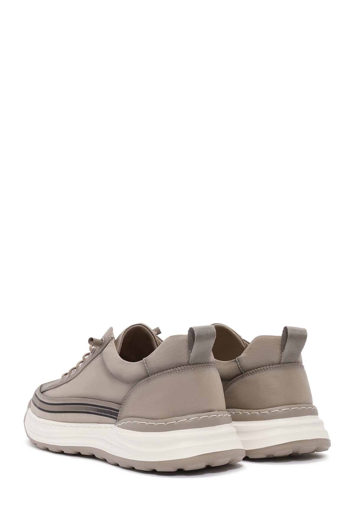 Erkek Bej Bağcıklı Kalın Tabanlı Kumaş Sneaker
