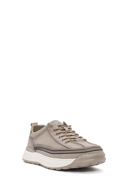 Erkek Bej Bağcıklı Kalın Tabanlı Kumaş Sneaker