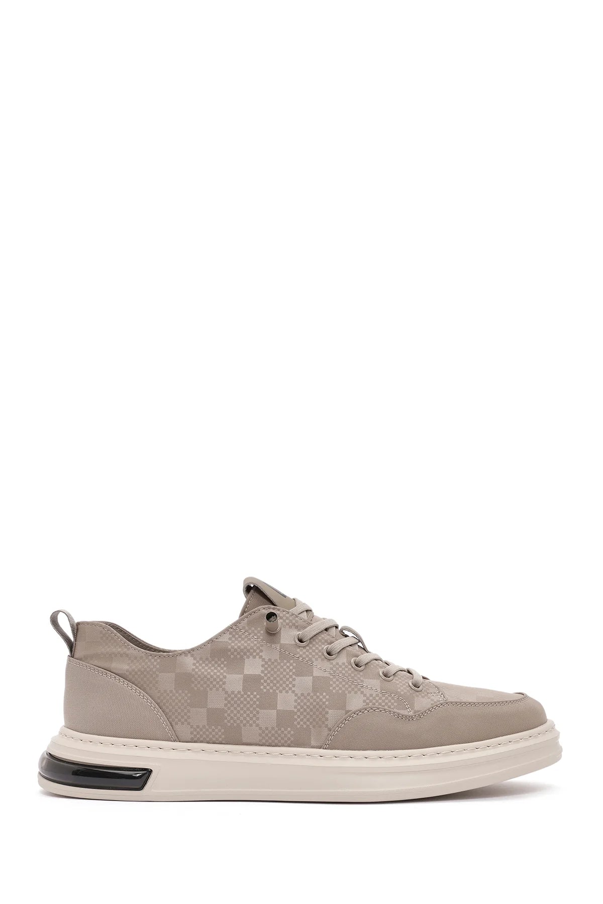 Erkek Bej Bağcıklı Kalın Tabanlı Desenli Kumaş Sneaker