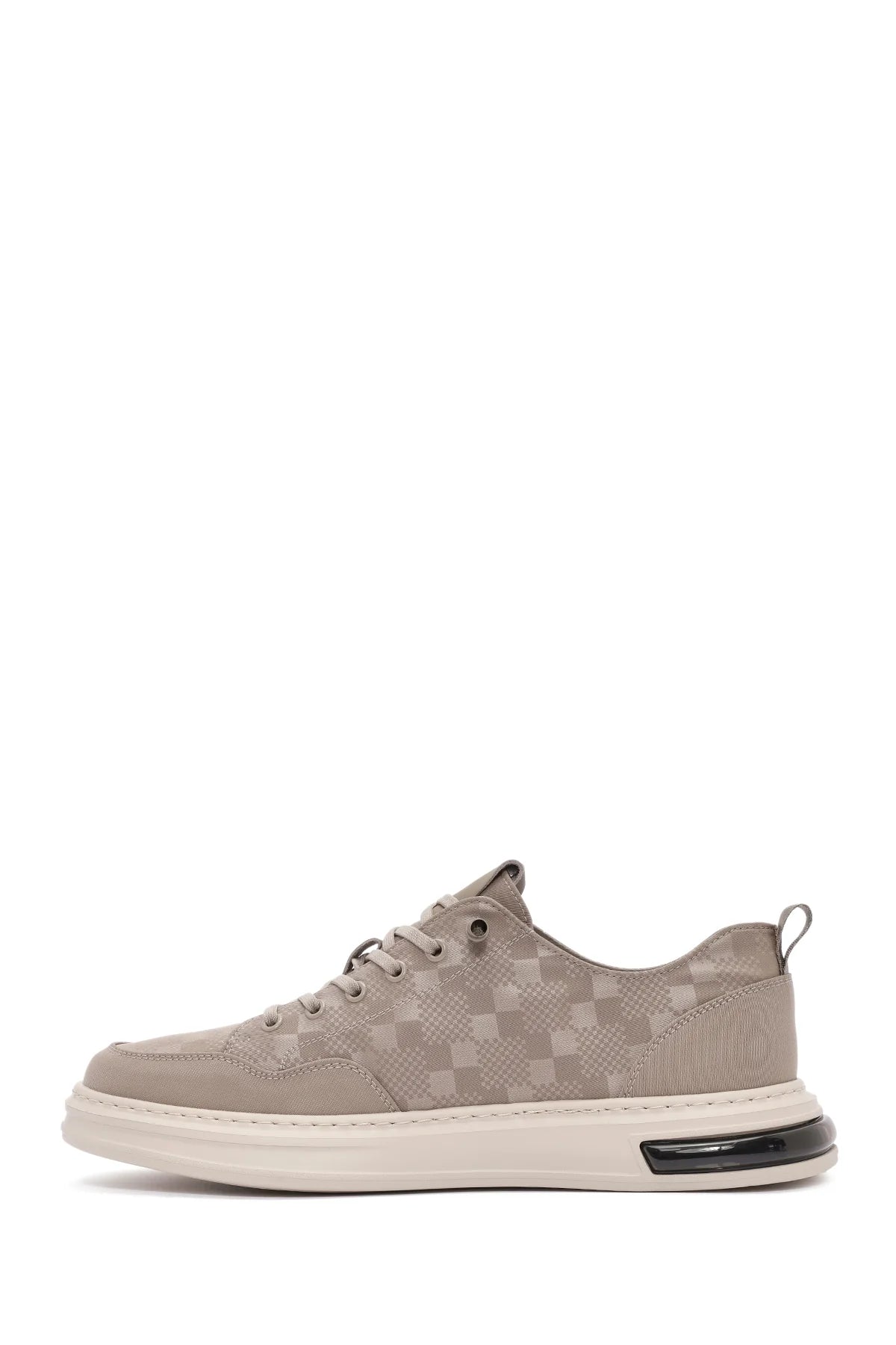 Erkek Bej Bağcıklı Kalın Tabanlı Desenli Kumaş Sneaker