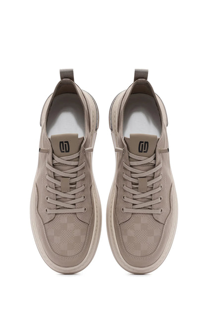 Erkek Bej Bağcıklı Kalın Tabanlı Desenli Kumaş Sneaker