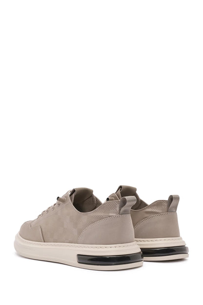 Erkek Bej Bağcıklı Kalın Tabanlı Desenli Kumaş Sneaker