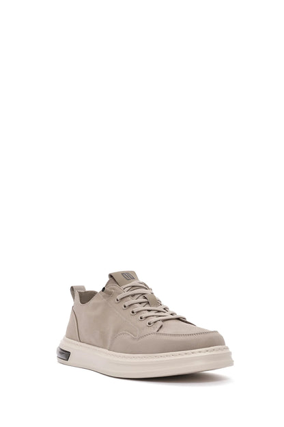 Erkek Bej Bağcıklı Kalın Tabanlı Desenli Kumaş Sneaker