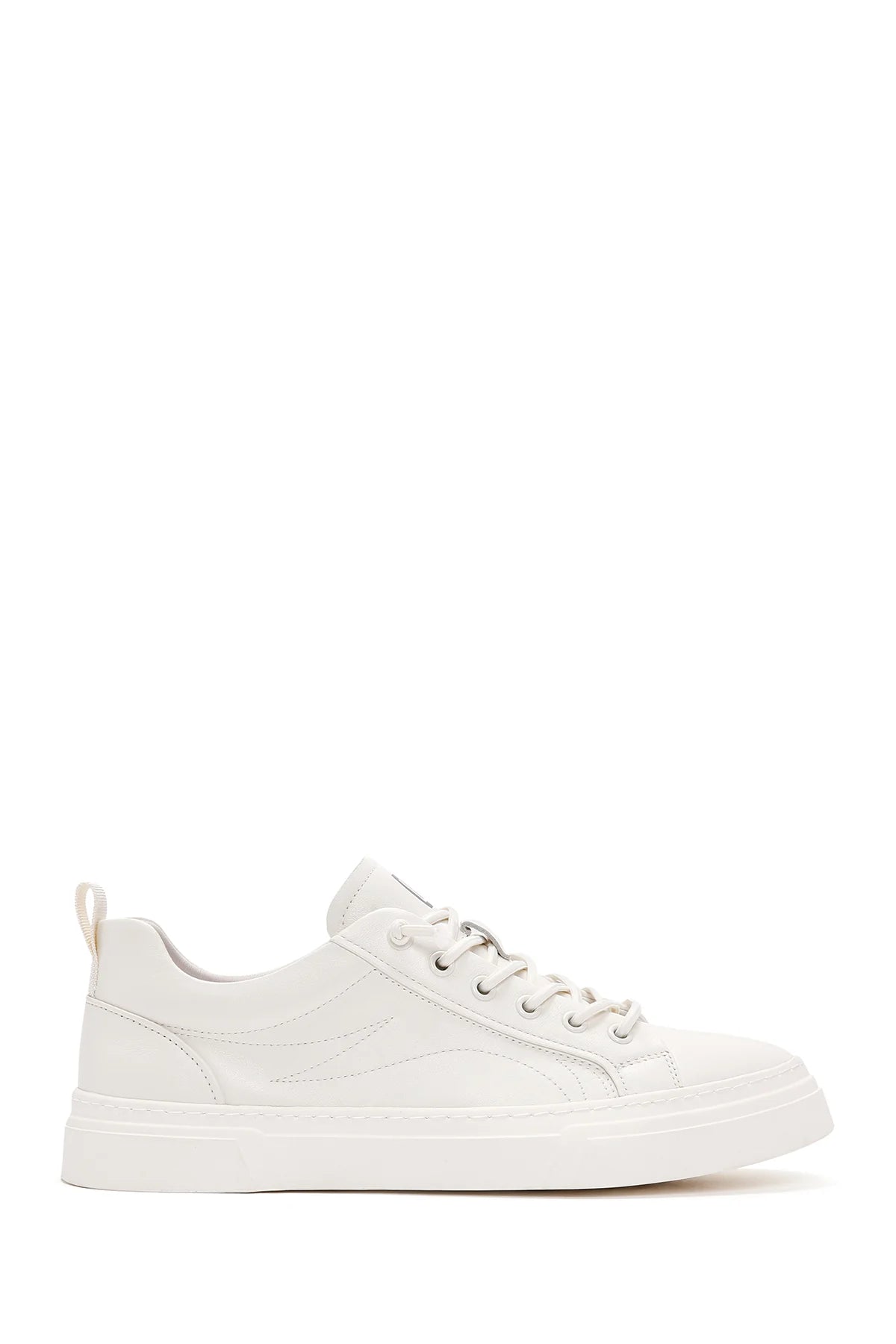 Erkek Beyaz Bağcıklı Kalın Tabanlı Deri Sneaker
