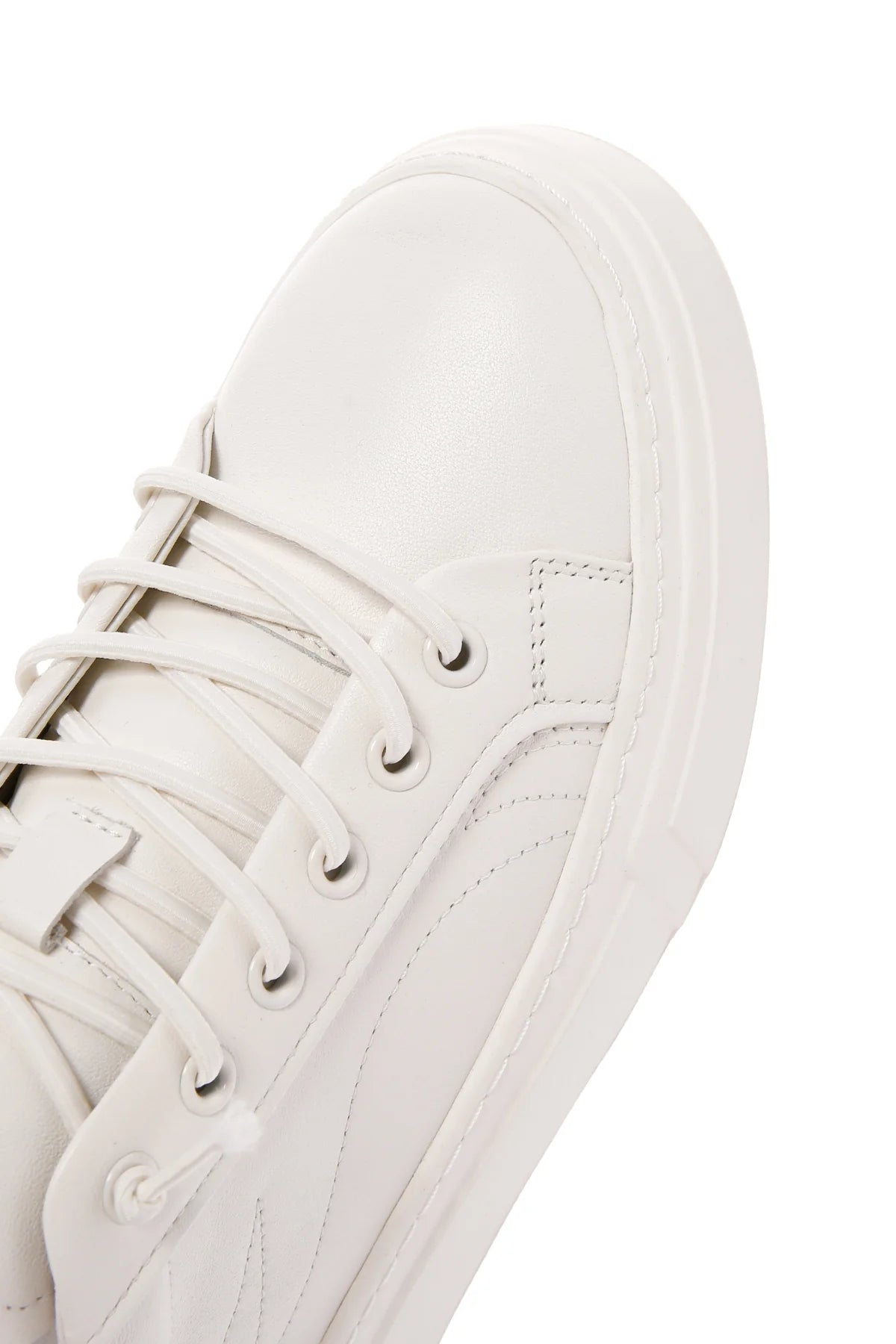Erkek Beyaz Bağcıklı Kalın Tabanlı Deri Sneaker