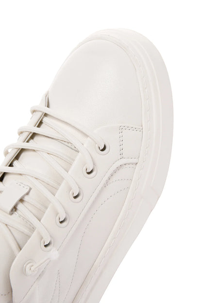 Erkek Beyaz Bağcıklı Kalın Tabanlı Deri Sneaker