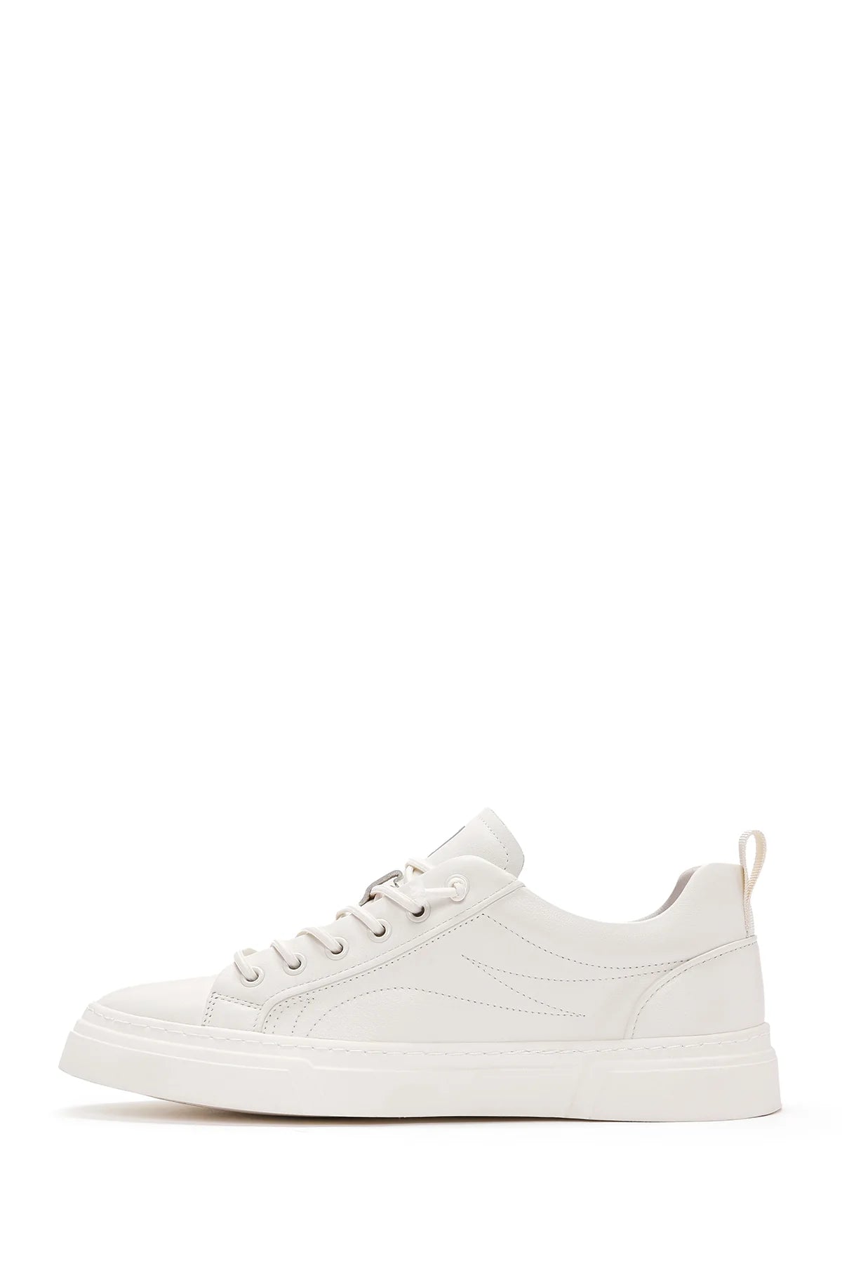 Erkek Beyaz Bağcıklı Kalın Tabanlı Deri Sneaker