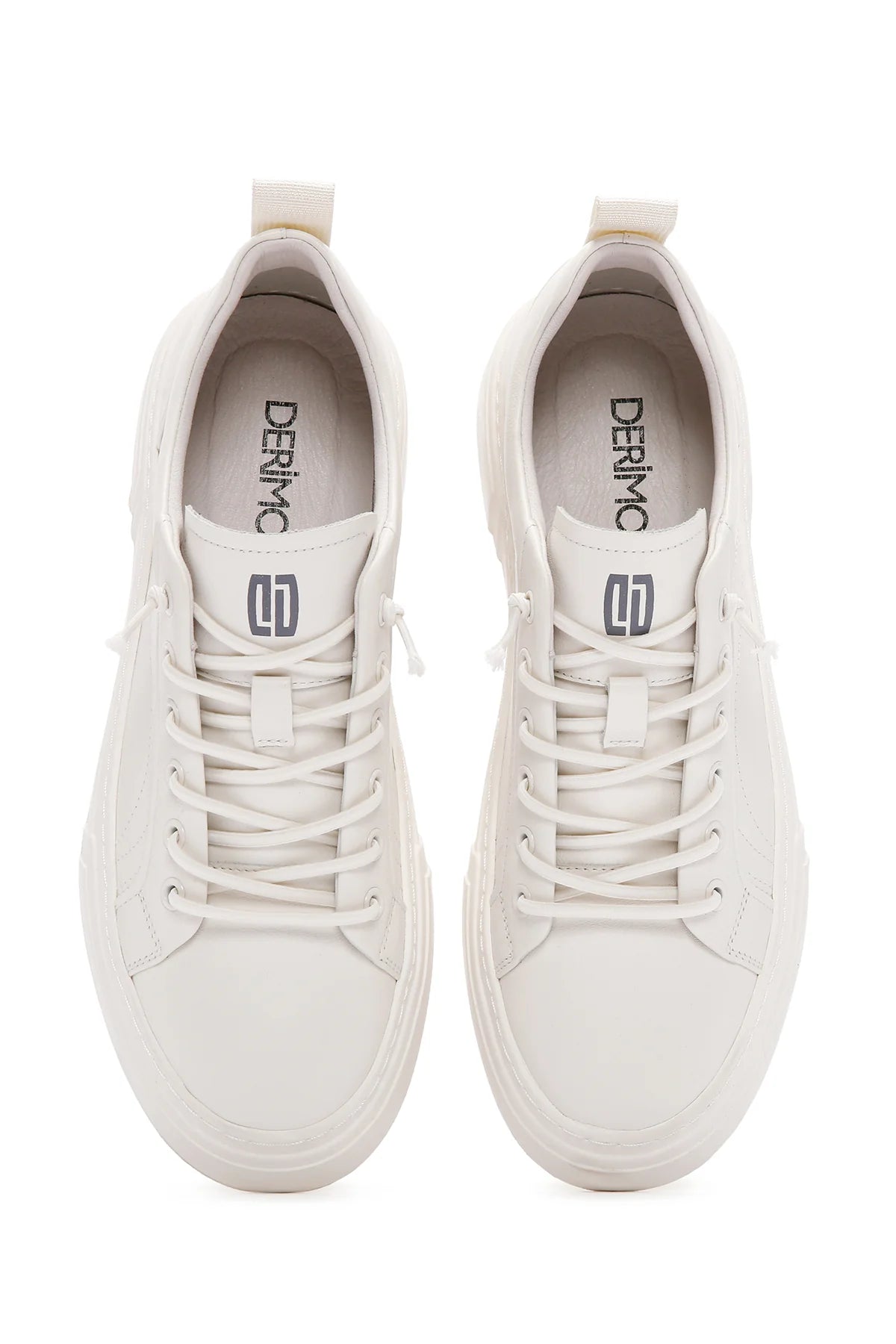 Erkek Beyaz Bağcıklı Kalın Tabanlı Deri Sneaker
