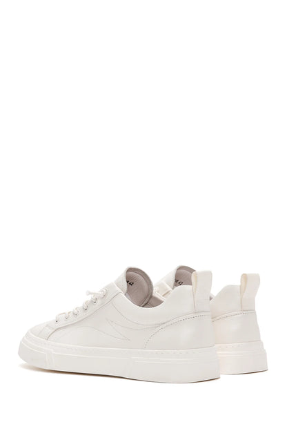 Erkek Beyaz Bağcıklı Kalın Tabanlı Deri Sneaker