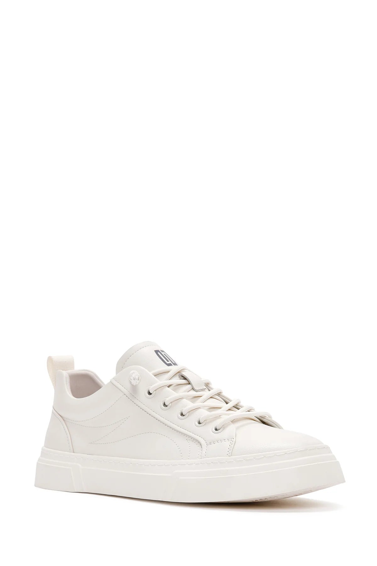 Erkek Beyaz Bağcıklı Kalın Tabanlı Deri Sneaker