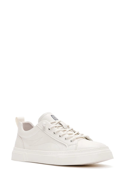 Erkek Beyaz Bağcıklı Kalın Tabanlı Deri Sneaker