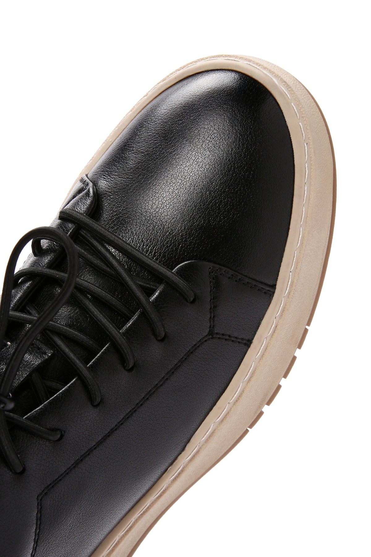 Erkek Siyah Bağcıklı Kalın Tabanlı Deri Sneaker