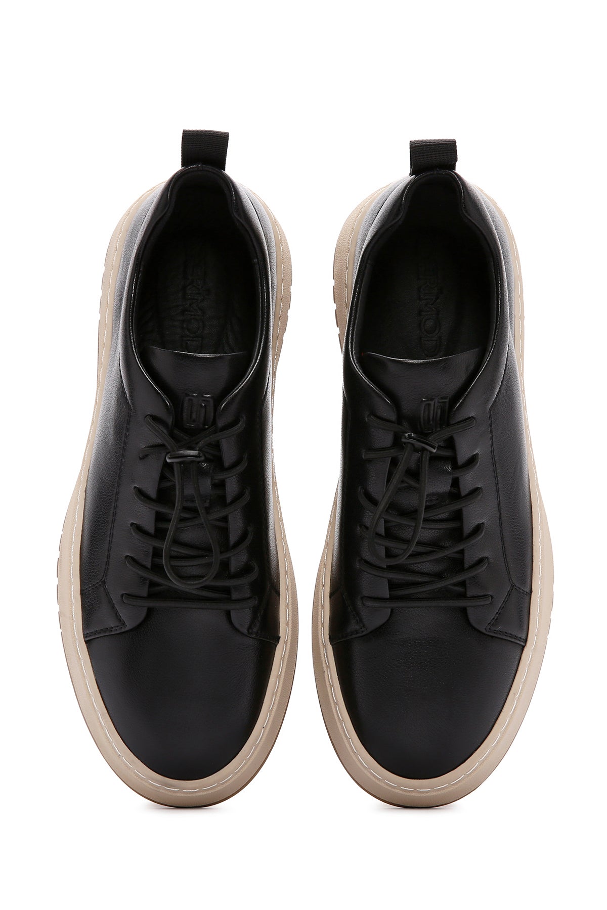 Erkek Siyah Bağcıklı Kalın Tabanlı Deri Sneaker