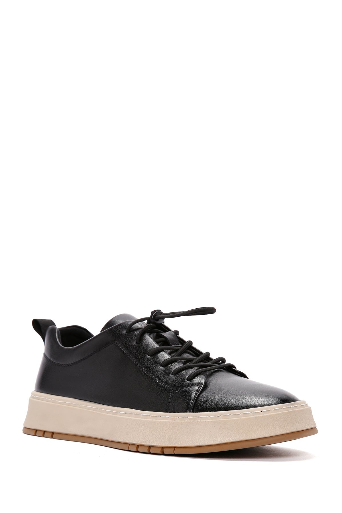 Erkek Siyah Bağcıklı Kalın Tabanlı Deri Sneaker
