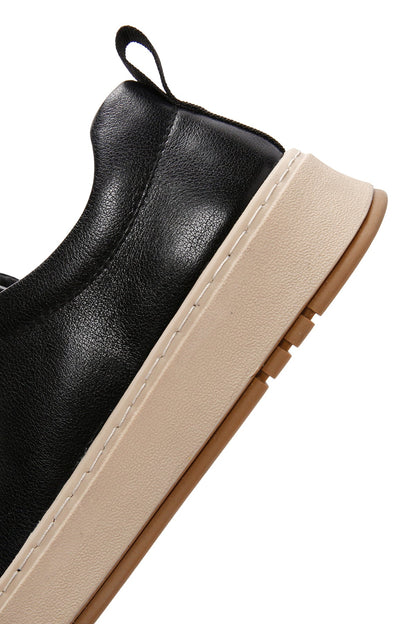 Erkek Siyah Bağcıklı Kalın Tabanlı Deri Sneaker