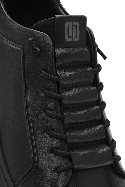 Erkek Siyah Bağcıklı Deri Sneaker