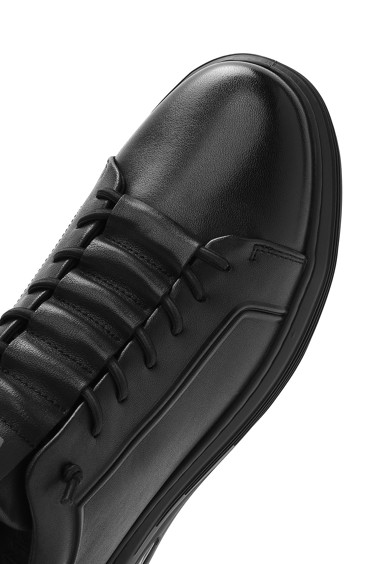 Erkek Siyah Bağcıklı Deri Sneaker