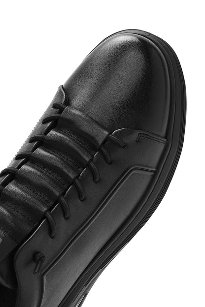 Erkek Siyah Bağcıklı Deri Sneaker