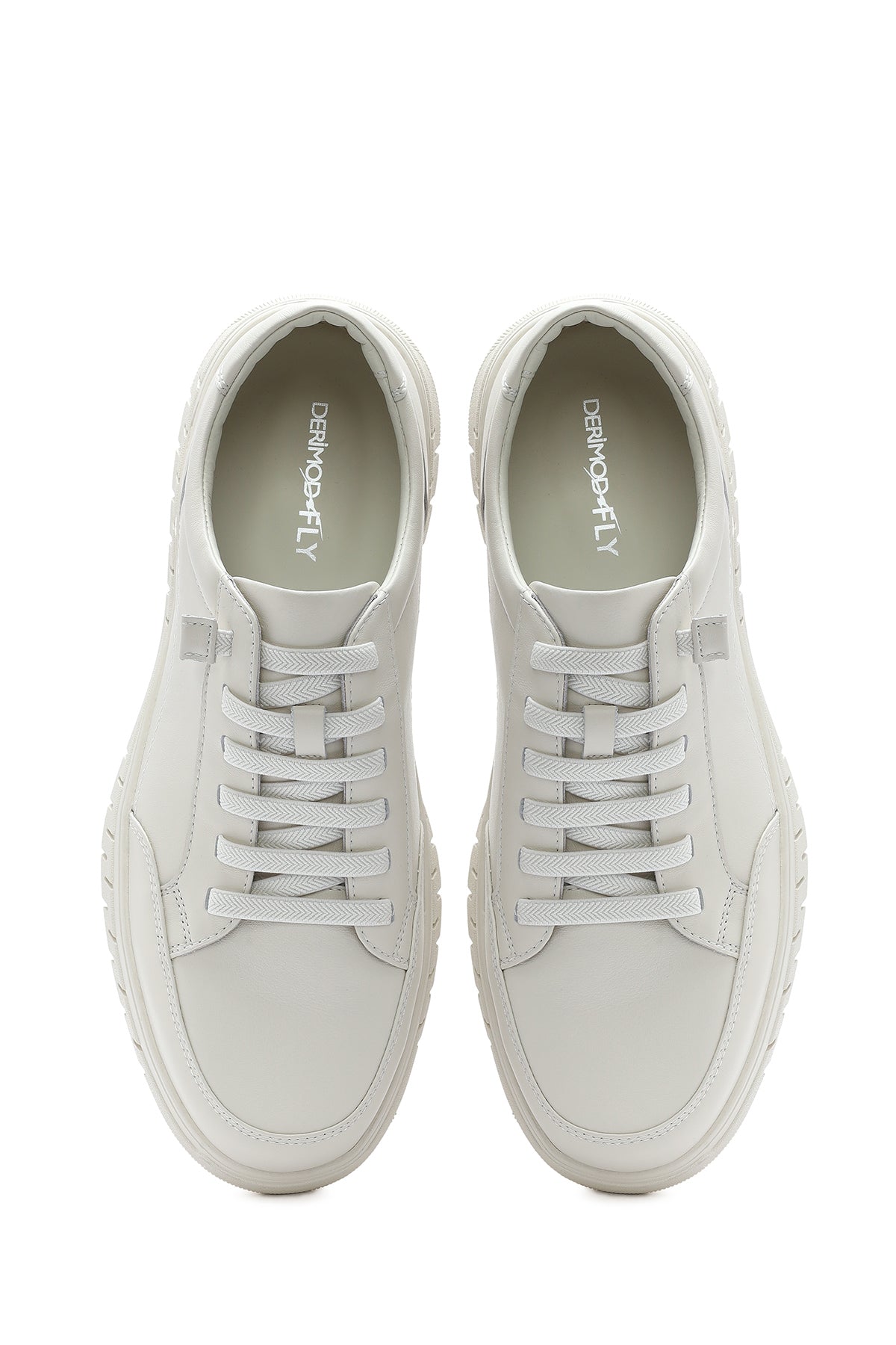 Erkek Beyaz Bağcıklı Deri Sneaker