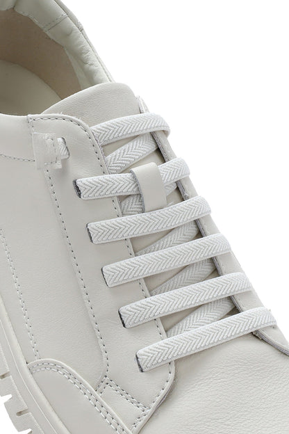Erkek Beyaz Bağcıklı Deri Sneaker