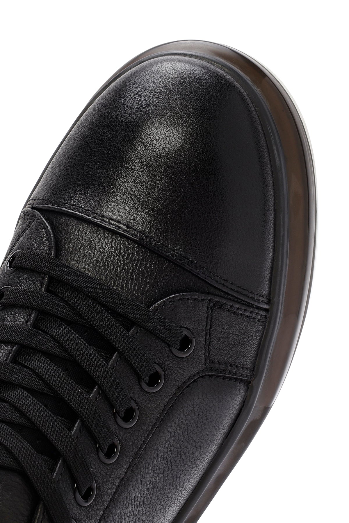 Erkek Siyah Bağcıklı Kalın Tabanlı Deri Sneaker