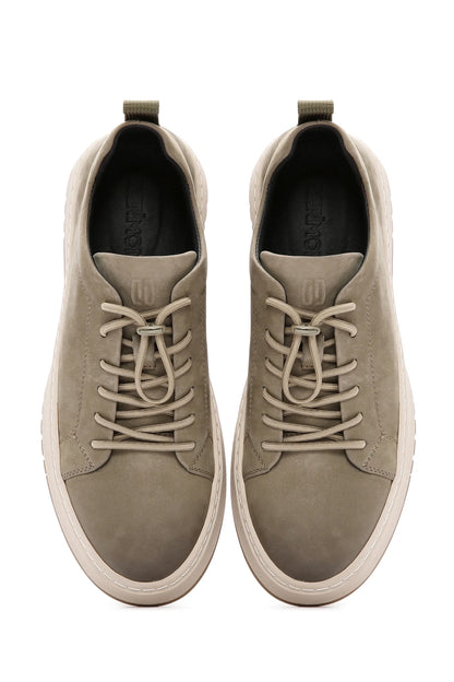 Erkek Haki Bağcıklı Nubuk Deri Sneaker
