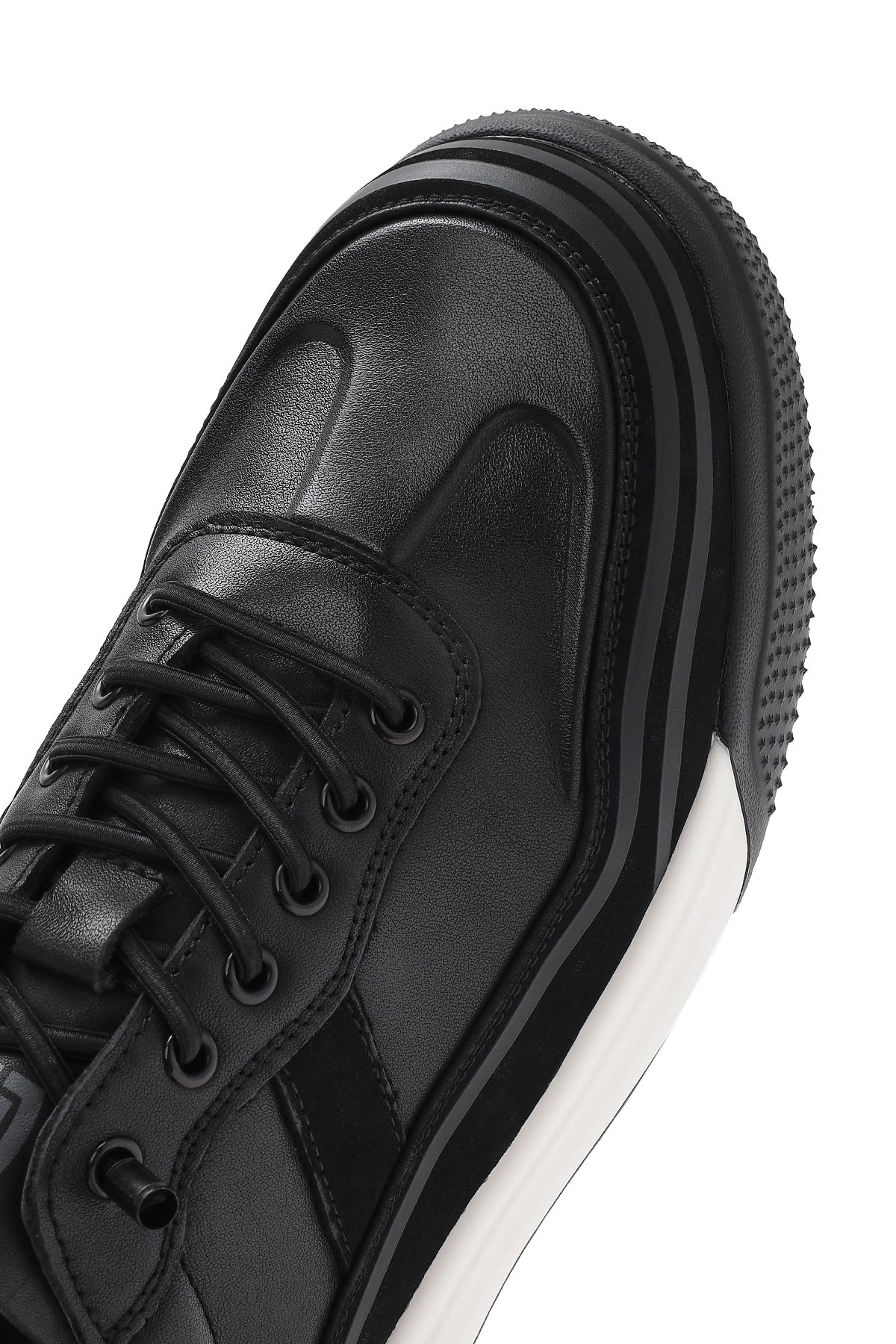 Erkek Siyah Bağcıklı Kalın Tabanlı Deri Sneaker