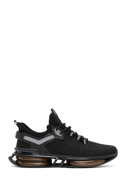 Erkek Siyah Bağcıklı Kalın Tabanlı Kumaş Sneaker