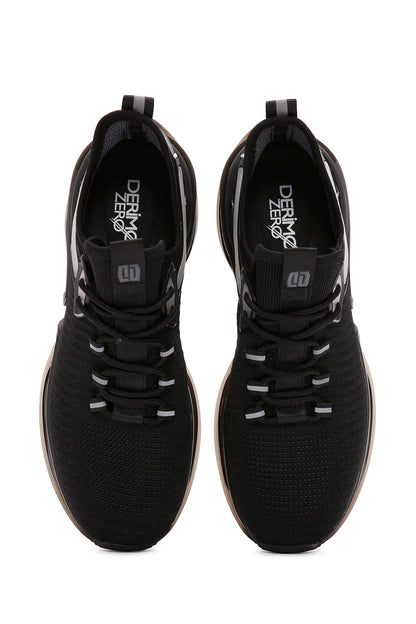 Erkek Siyah Bağcıklı Kalın Tabanlı Kumaş Sneaker