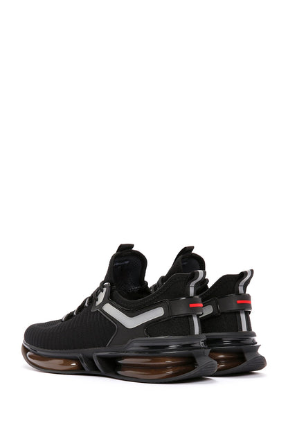 Erkek Siyah Bağcıklı Kalın Tabanlı Kumaş Sneaker