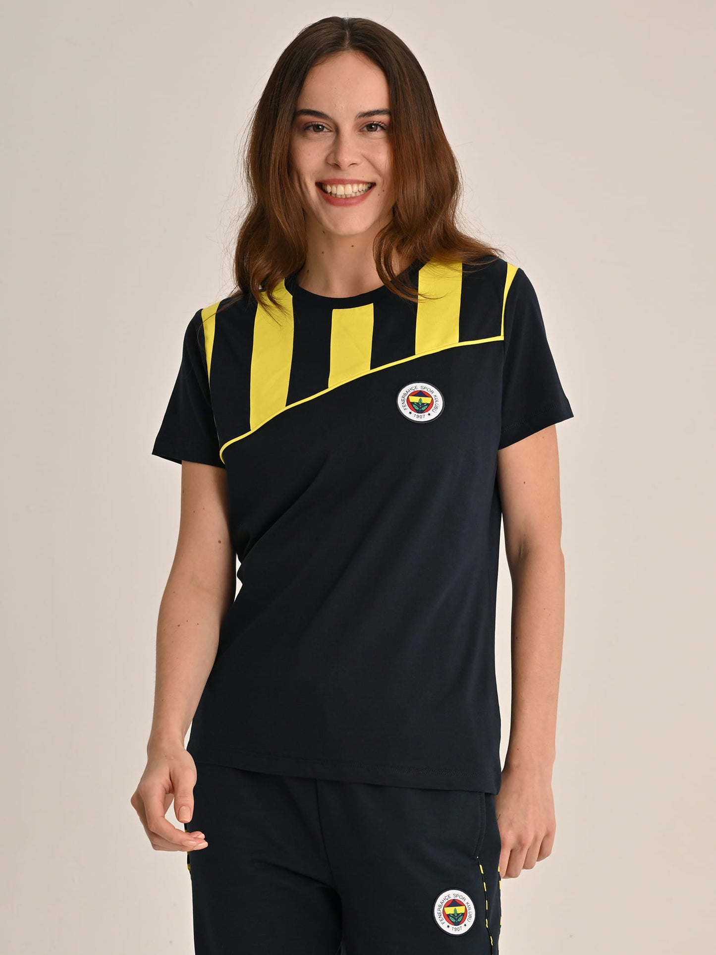 Fenerbahçe Lacivert Tribün Çubuk Bloklu Kadın Tshirt