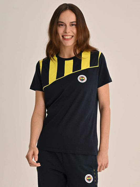 Fenerbahçe Lacivert Tribün Çubuk Bloklu Kadın Tshirt