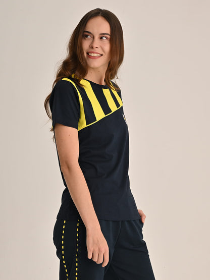 Fenerbahçe Lacivert Tribün Çubuk Bloklu Kadın Tshirt