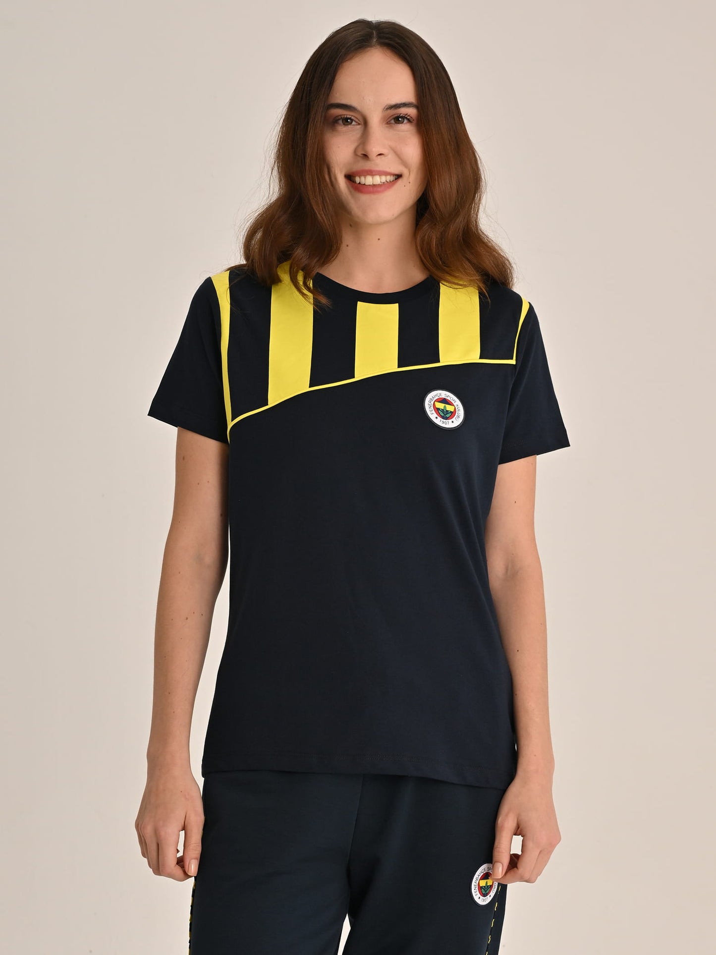 Fenerbahçe Lacivert Tribün Çubuk Bloklu Kadın Tshirt