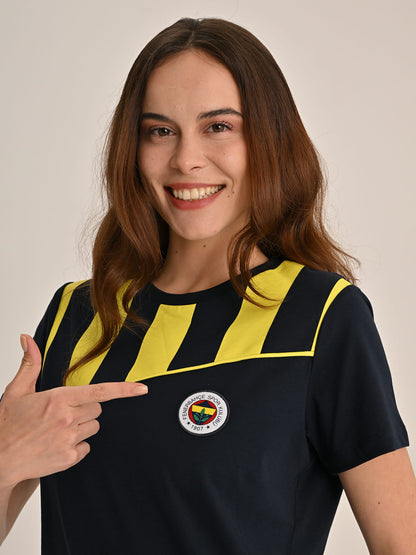 Fenerbahçe Lacivert Tribün Çubuk Bloklu Kadın Tshirt