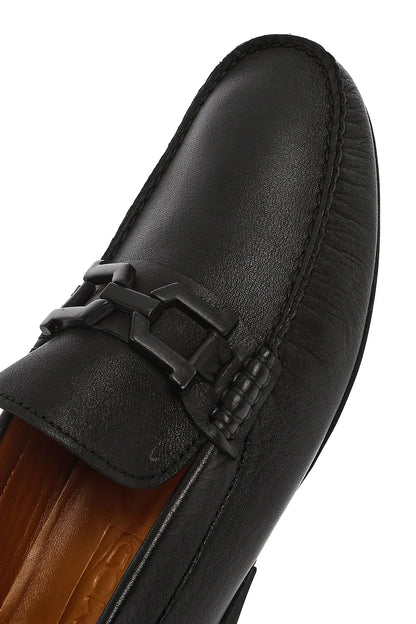 Erkek Siyah Tokalı Deri Loafer
