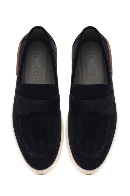 Erkek Lacivert Süet Deri Casual Loafer
