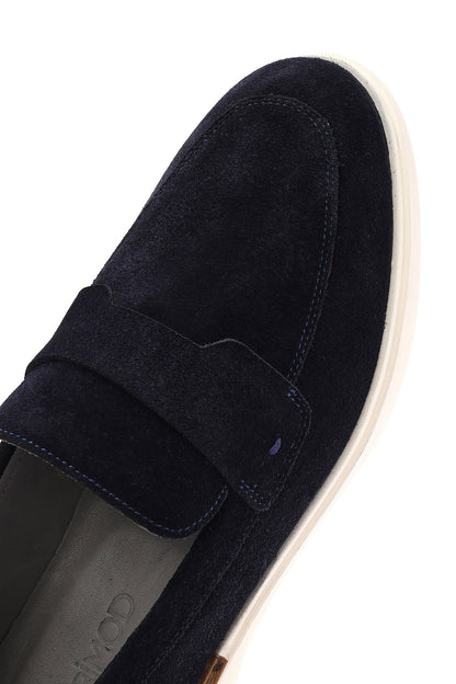 Erkek Lacivert Süet Deri Casual Loafer