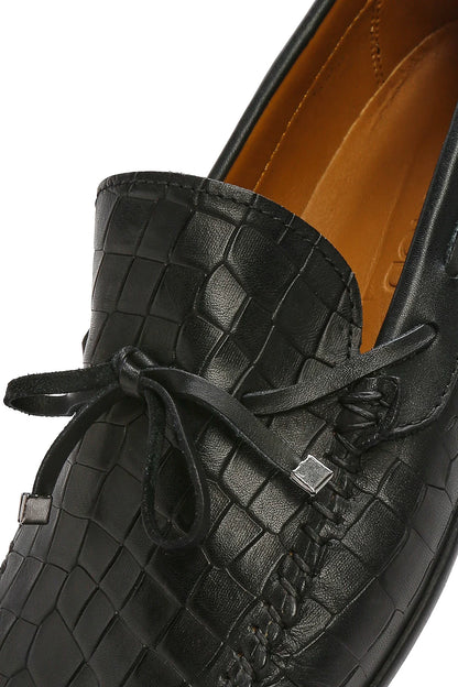 Erkek Siyah Kroko Deri Loafer