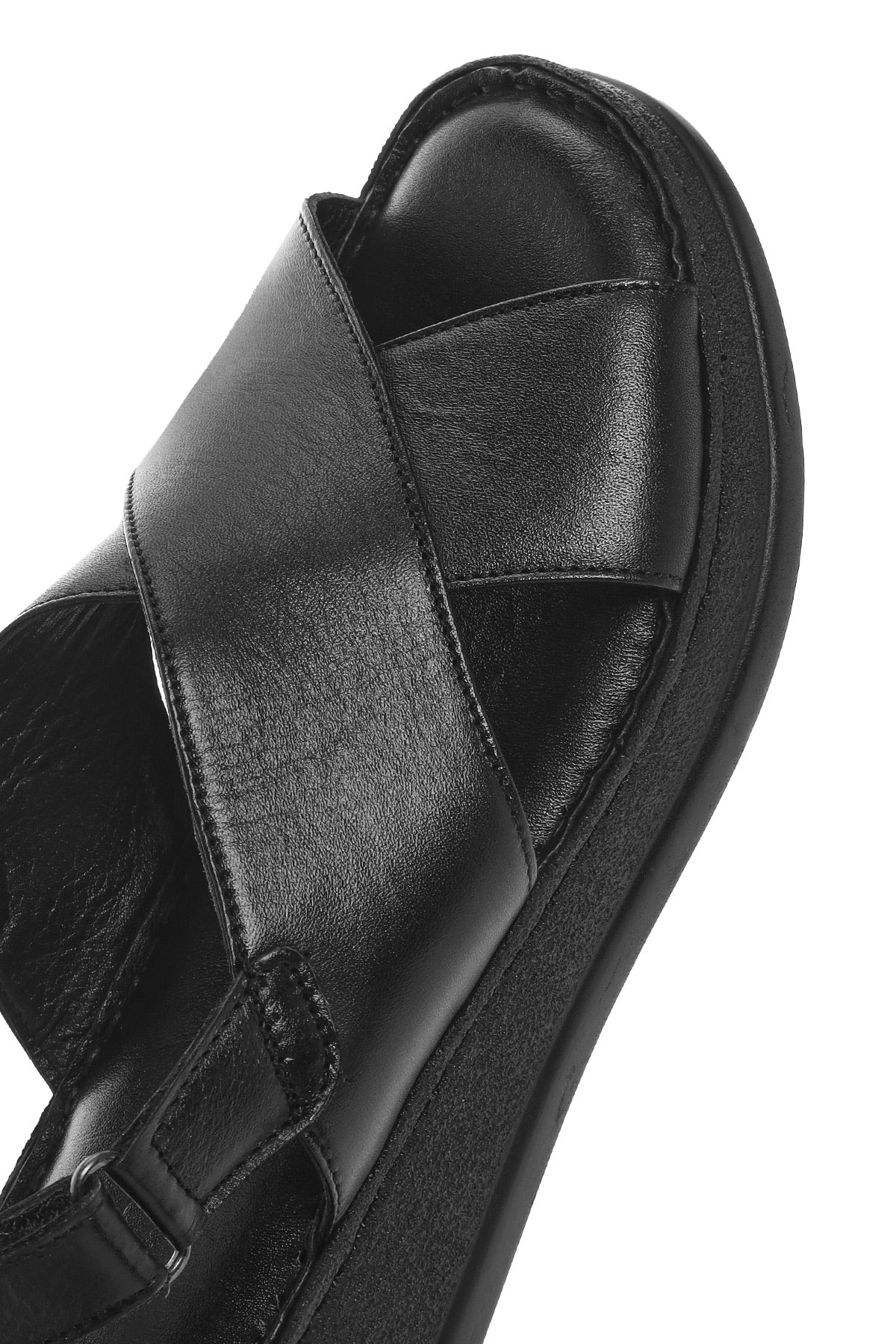 Kadın Siyah Kalın Tabanlı Deri Comfort Sandalet
