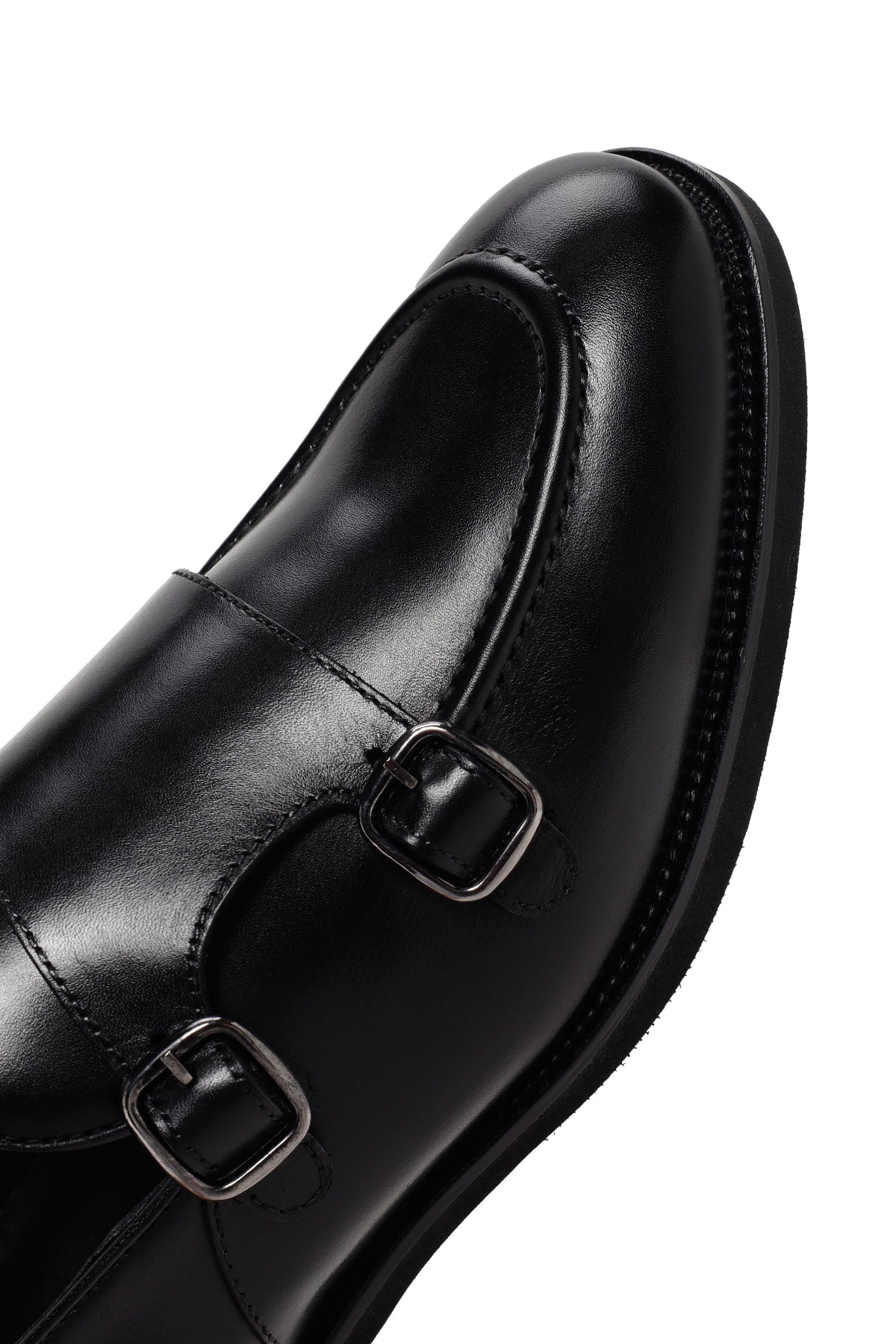 Erkek Siyah Çift Tokalı Deri Casual Loafer
