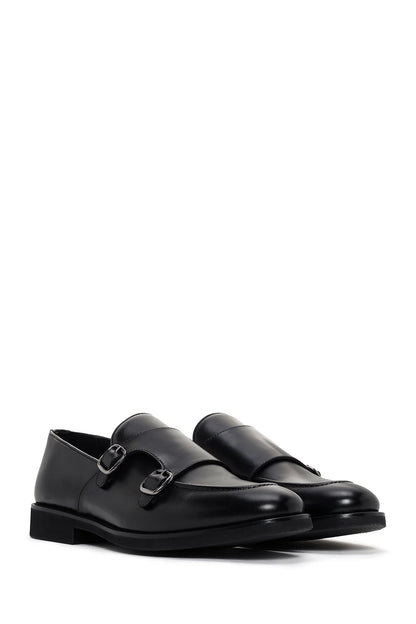 Erkek Siyah Çift Tokalı Deri Casual Loafer