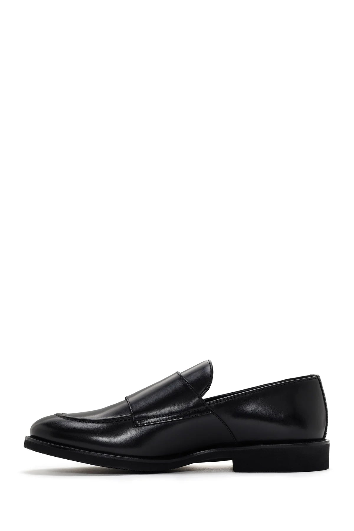 Erkek Siyah Çift Tokalı Deri Casual Loafer