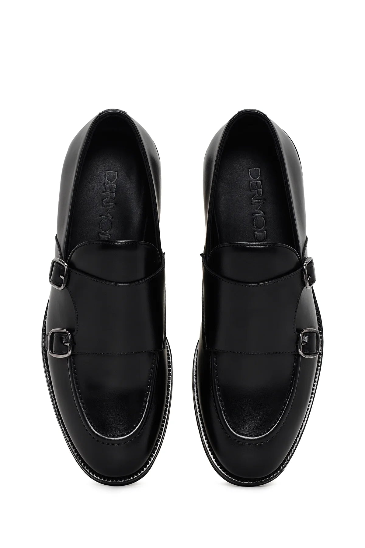 Erkek Siyah Çift Tokalı Deri Casual Loafer
