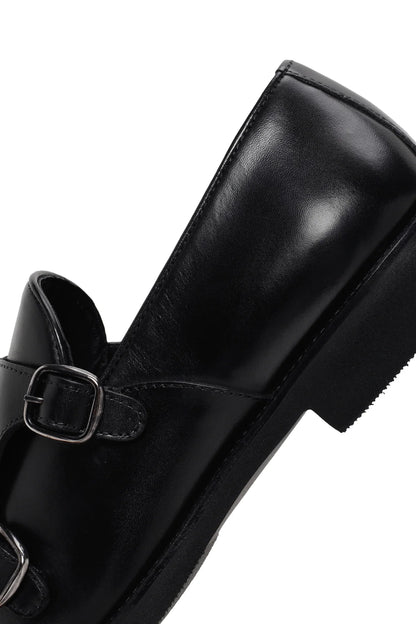 Erkek Siyah Çift Tokalı Deri Casual Loafer