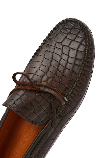 Erkek Kahverengi Kroko Deri Loafer