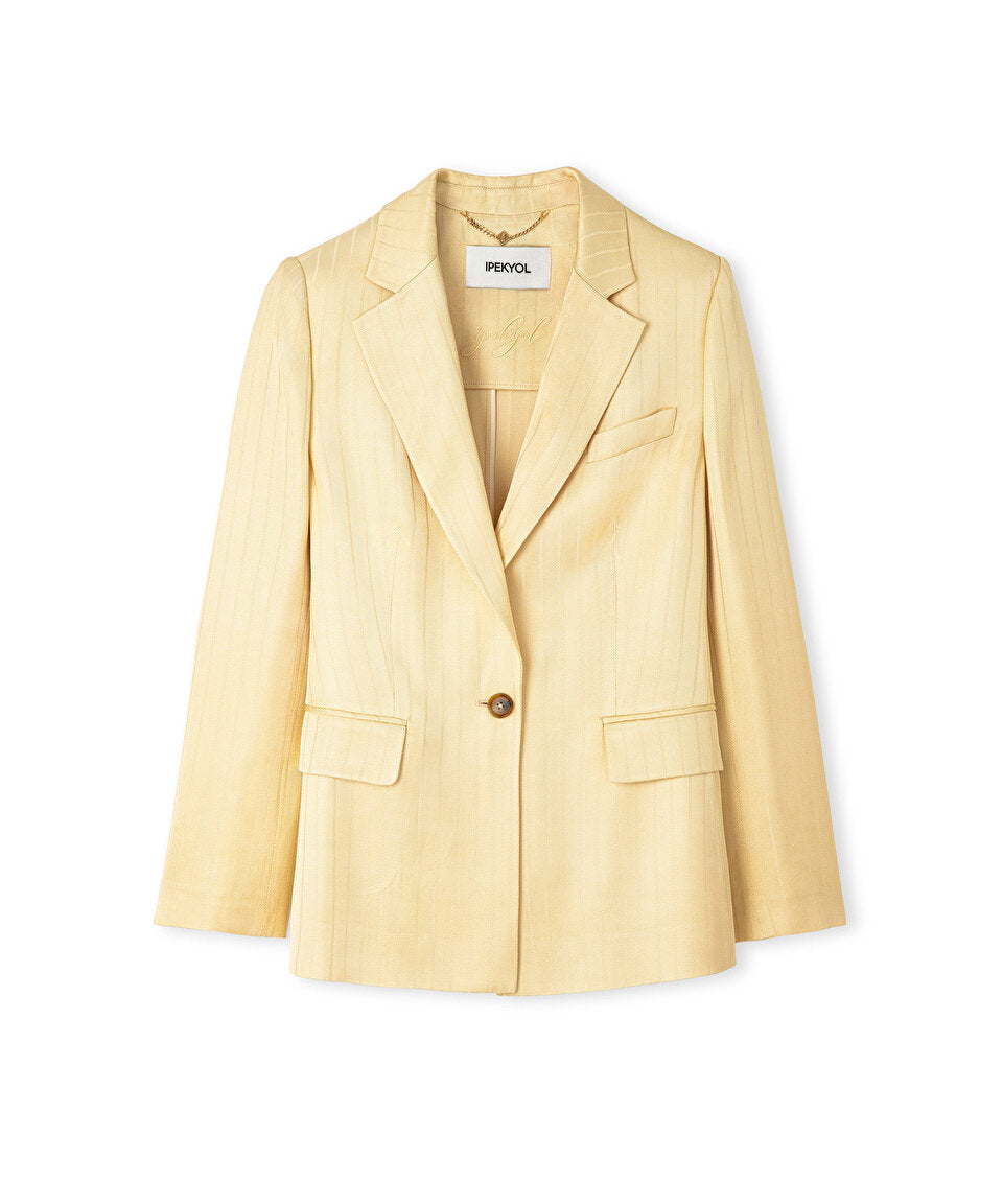 Sarı Çizgi Jakarlı Vatkalı Blazer Is1260106012984 | Ipekyol