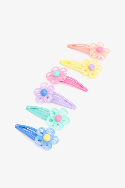 Renkli Kız Çocuk Çiçekli Boncuklu 6'lı Toka Seti