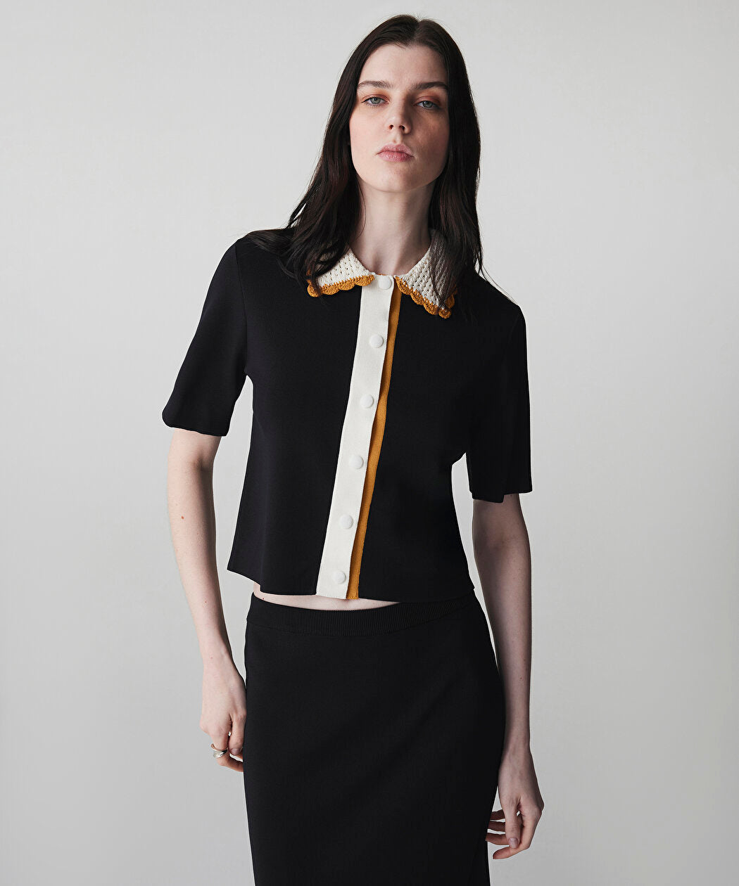 Siyah Kontrast Yaka Colorblock Triko Is1260050039001 | Ipekyol