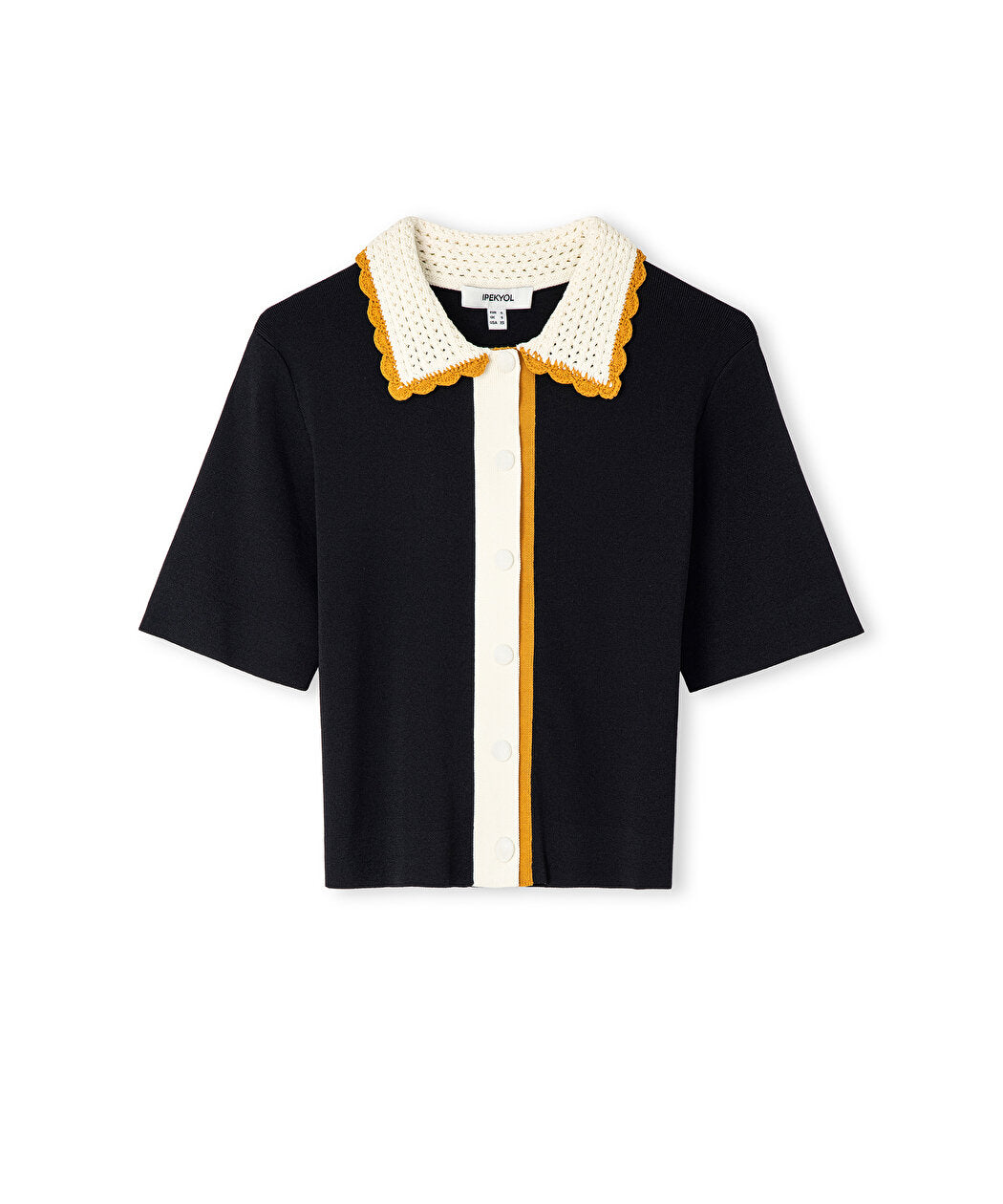 Siyah Kontrast Yaka Colorblock Triko Is1260050039001 | Ipekyol